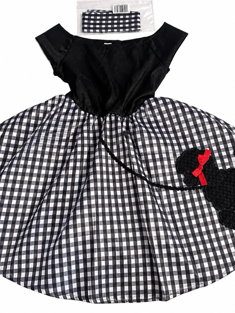 Halloween Black & White Gingham Poodle Kids Halloween Costume Dress